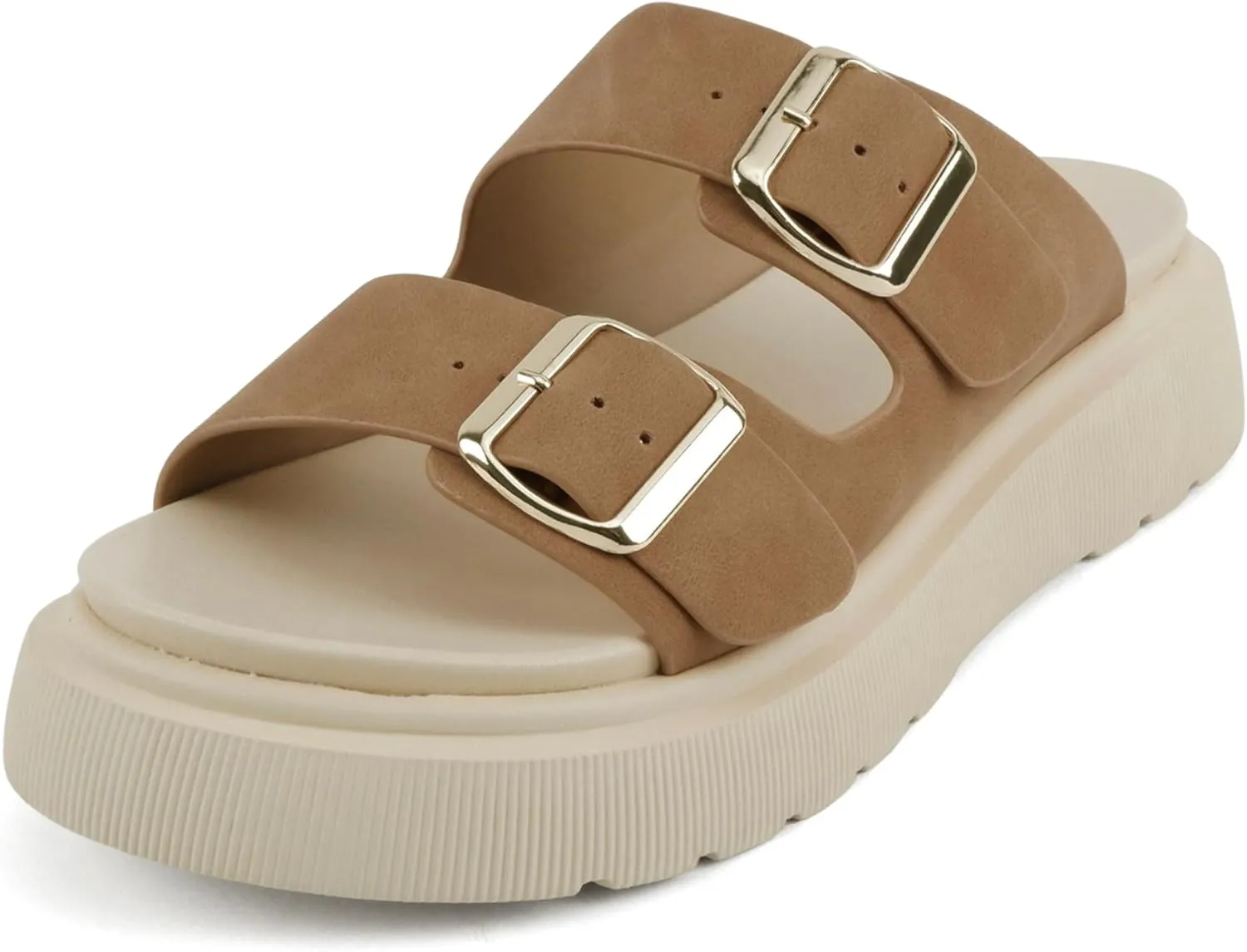 Soda “Uberta” ~ Women Round Toe Lug Sole Platform Slide Sandal with Two Adjustable Buckle Straps