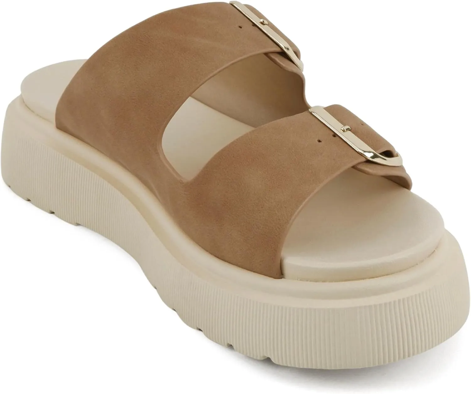 Soda “Uberta” ~ Women Round Toe Lug Sole Platform Slide Sandal with Two Adjustable Buckle Straps