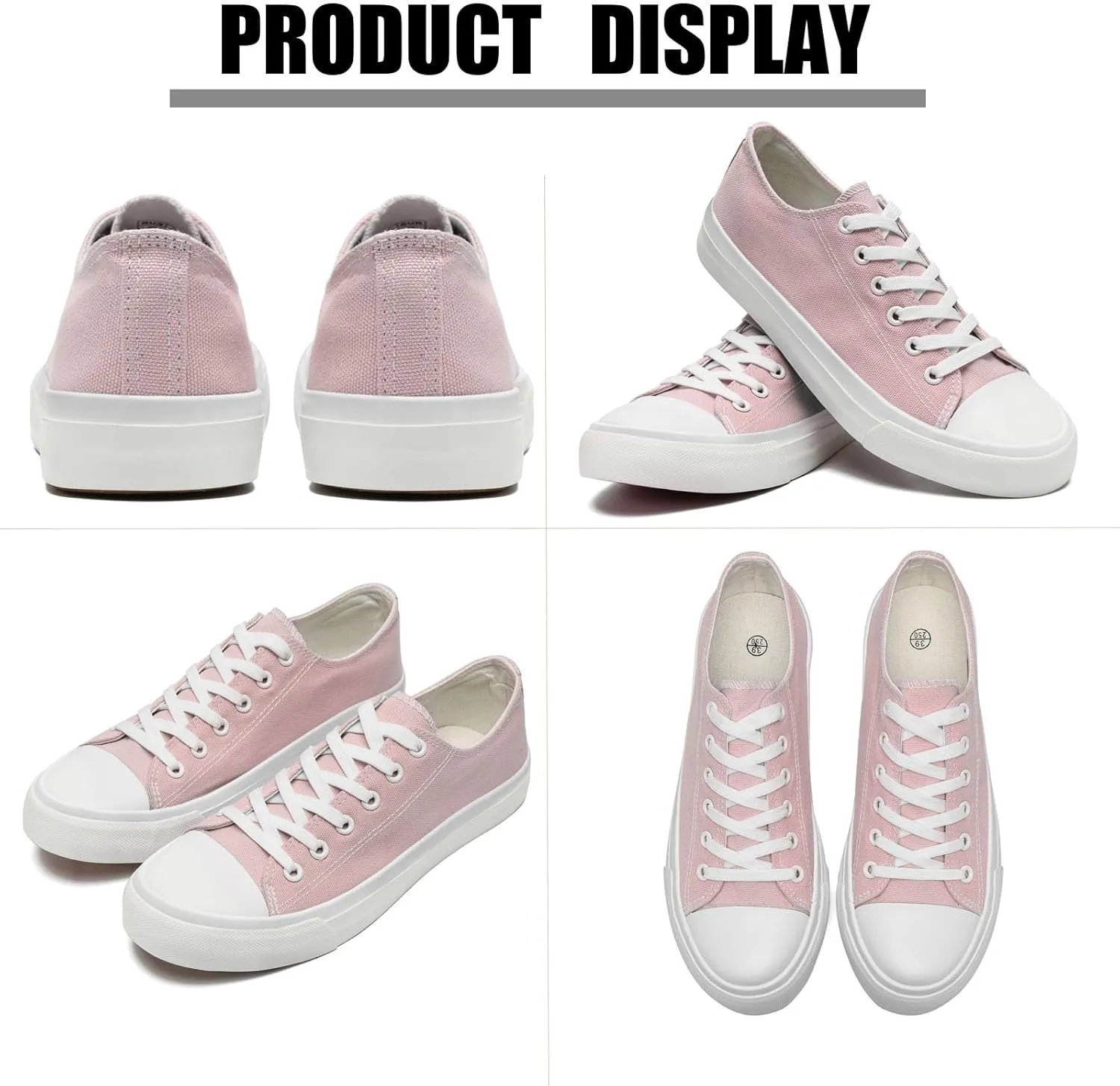 Soofylia Women's Canvas Fashion Sneakers, Grey, Flat Heel, Lace-Up, Lightweight, Breathable, Casual, Summer, Skateboarding