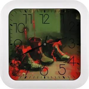 Square Wall Clock Shoe Painting Printed Silent Clock Easy to Read Wall Clock Battery Operated Decor Clock for Living Room Home Office Kitchen Housewarming Gift