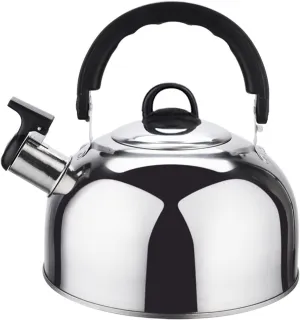 Stainless Steel Camping Whistle Kettle – Flat Bottom Teapot with Anti-Scalding Handle, Ideal for Stovetops, Hiking, Picnics, and Kitchen Use