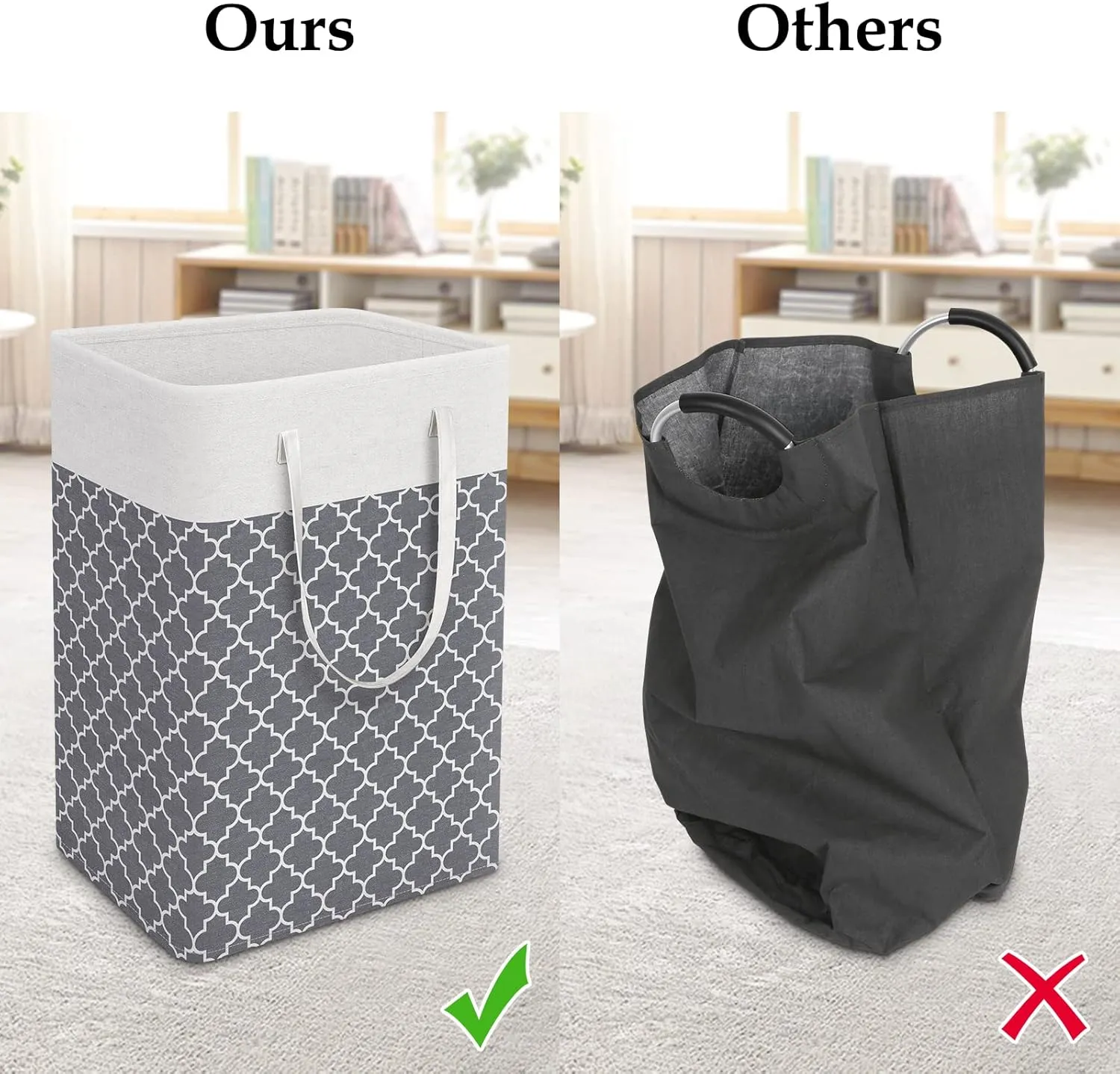 StorageRight Laundry Basket Hamper Large Collapsible Laundry Hamper with Easy Carry Handles，Freestanding Clothes Hampers for Laundry, Bedroom, Dorm, Clothes, Towels, 75L, Clover Grey