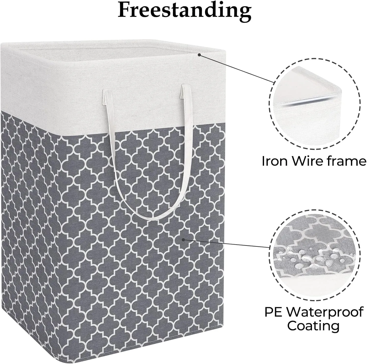 StorageRight Laundry Basket Hamper Large Collapsible Laundry Hamper with Easy Carry Handles，Freestanding Clothes Hampers for Laundry, Bedroom, Dorm, Clothes, Towels, 75L, Clover Grey