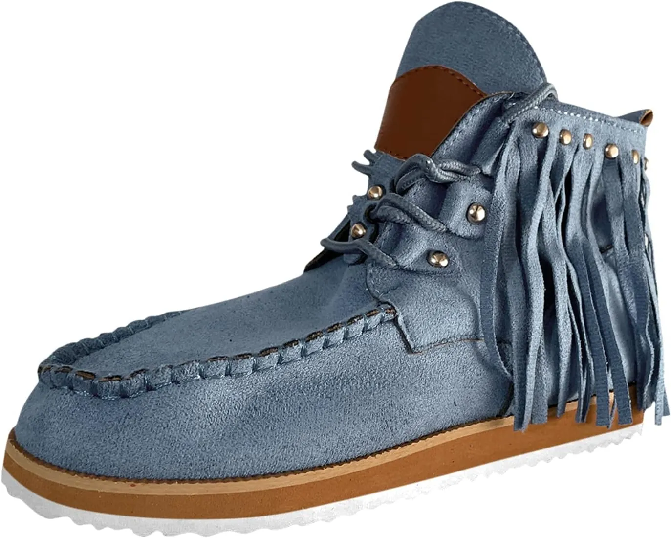 Suede Cowboy Boots Women Short Western Boots Suede Fringe Boots Flat Moccasin Boots Tassel Boots Hippie Boots