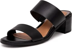 Sugar Women's Heeled Two Band Slide Sandal: Square Open Toe, Low Block Chunky Heels, Slip-On Comfort - Halo