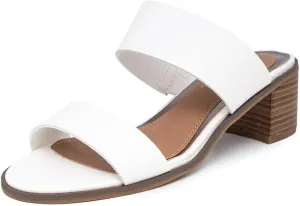 Sugar Women's Heeled Two Band Slide Sandal: Square Open Toe, Low Block Chunky Heels, Slip-On Comfort - Halo