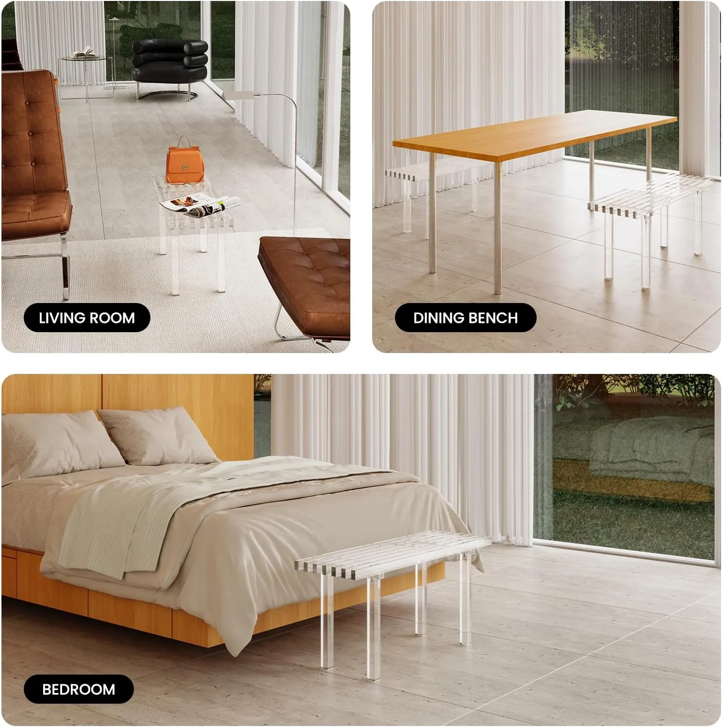 Sumerflos Acrylic Entryway Bench - 35" Clear Shoe Storage Bench for Bedroom & End of Bed & Hallway, Holds Up to 300 Lb (Seat for 2 People), Modern, Easy Assembly