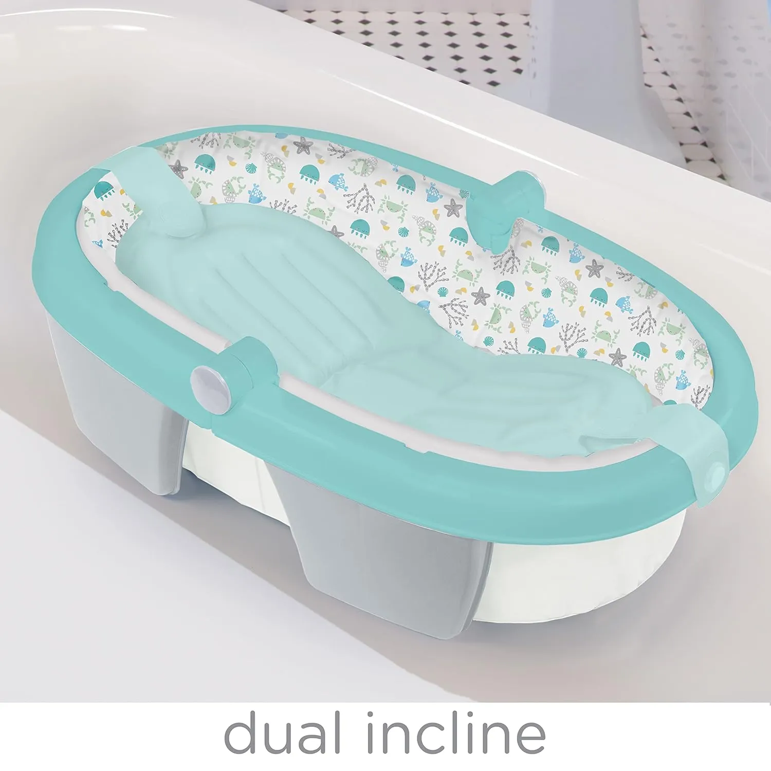 Summer Infant Foldaway Baby Bath (Under The Sea) - Convenient Baby Bathtub That Folds Compactly for Easy Storage and Travel - Inflatable Base for Extra Support - Durable Infant Tub