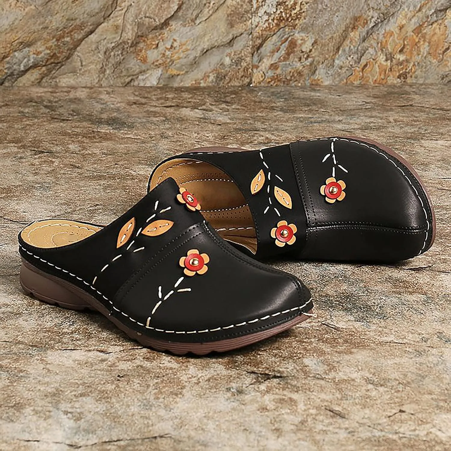 Summer Women Gracosy Clogs Shoes Leather Loafers Slip On Mules Antil Slip Beach Comfortable Sandals For Women