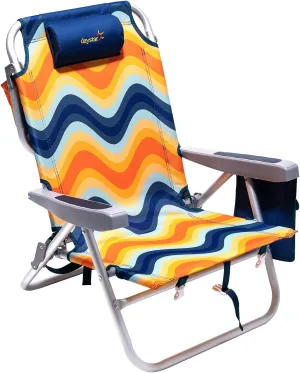 SUNNYFEEL Low Beach Chair 5 Position Lay Flat, Portable Folding Backpack Beach Chairs Heavy Duty with Cooler Bag, Cup Holder for Outdoor/Lawn/Trip/Picnic/Fishing, Foldable Camping Chair