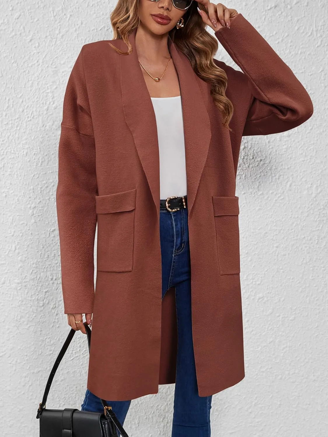 SuperPrity Womens Cardigan Sweater Fall Fashion 2024 Casual Oversized Knit Open Front Long Coatigan Jacket Coat Trendy Outfit