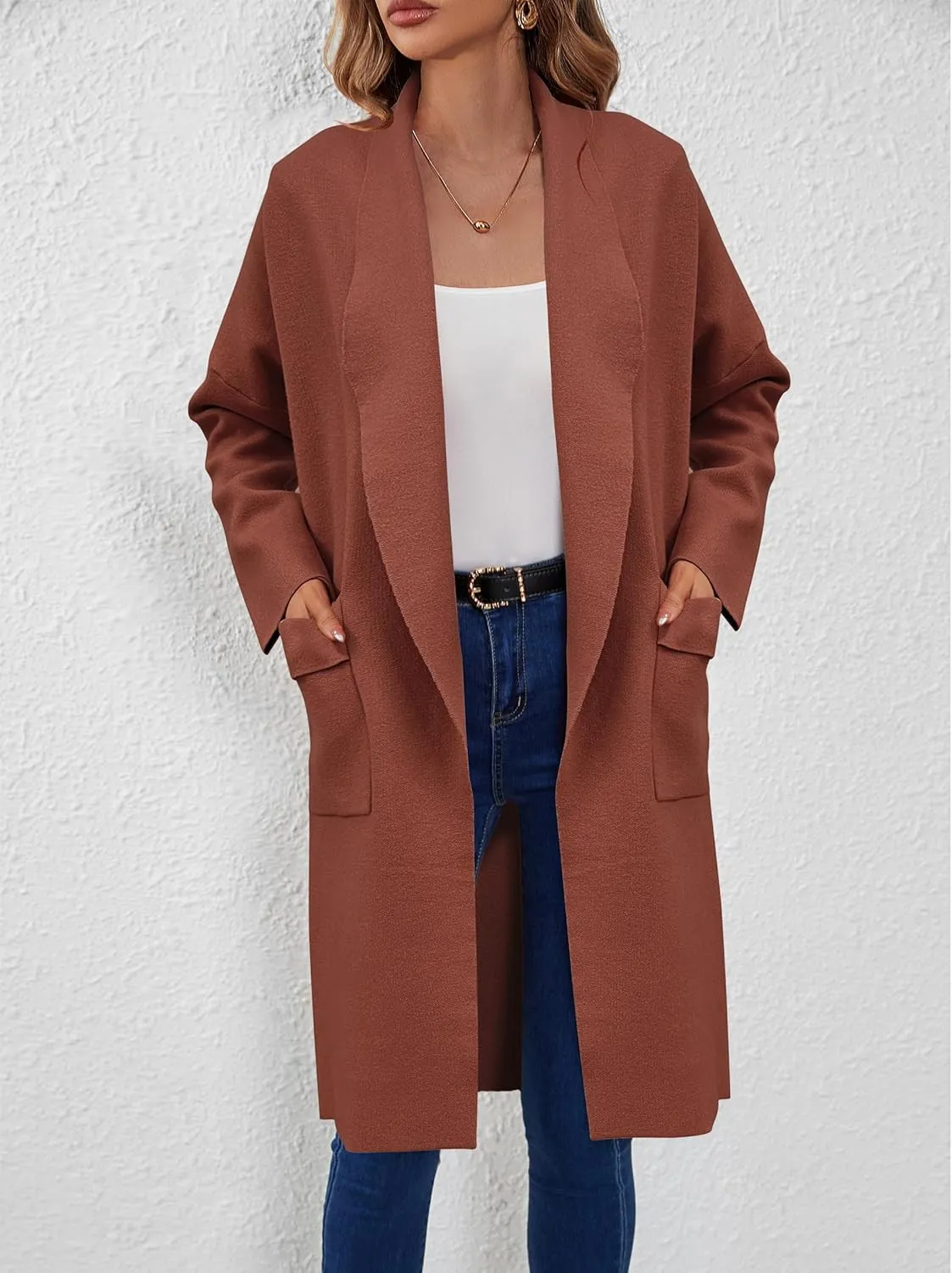 SuperPrity Womens Cardigan Sweater Fall Fashion 2024 Casual Oversized Knit Open Front Long Coatigan Jacket Coat Trendy Outfit