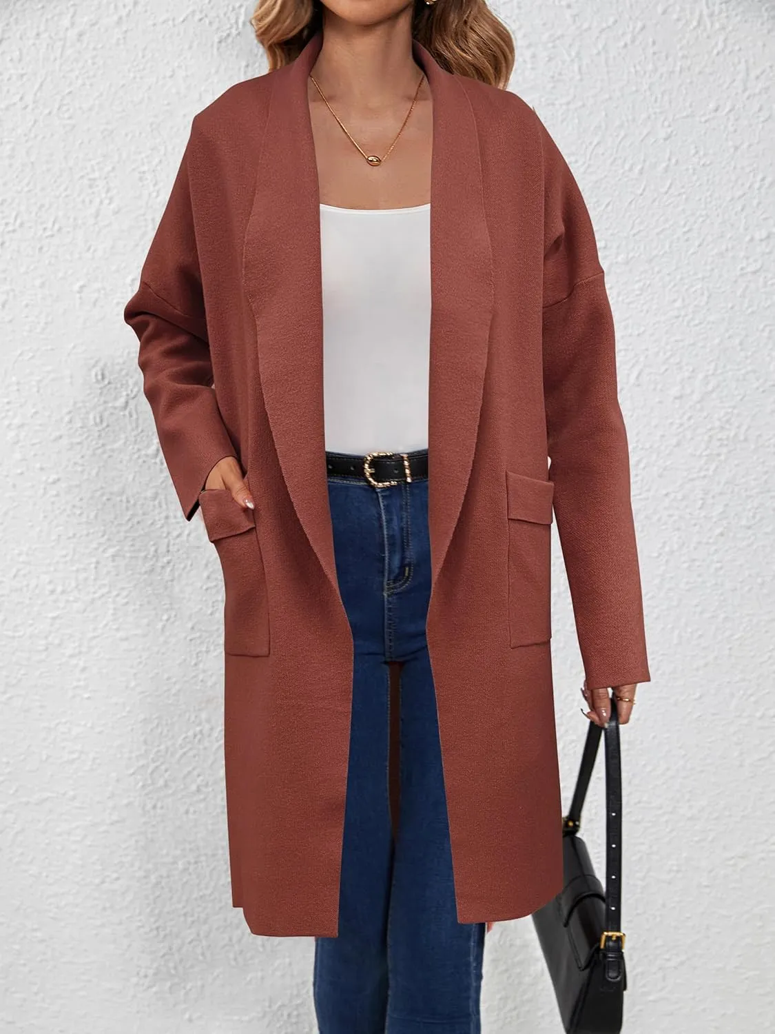SuperPrity Womens Cardigan Sweater Fall Fashion 2024 Casual Oversized Knit Open Front Long Coatigan Jacket Coat Trendy Outfit