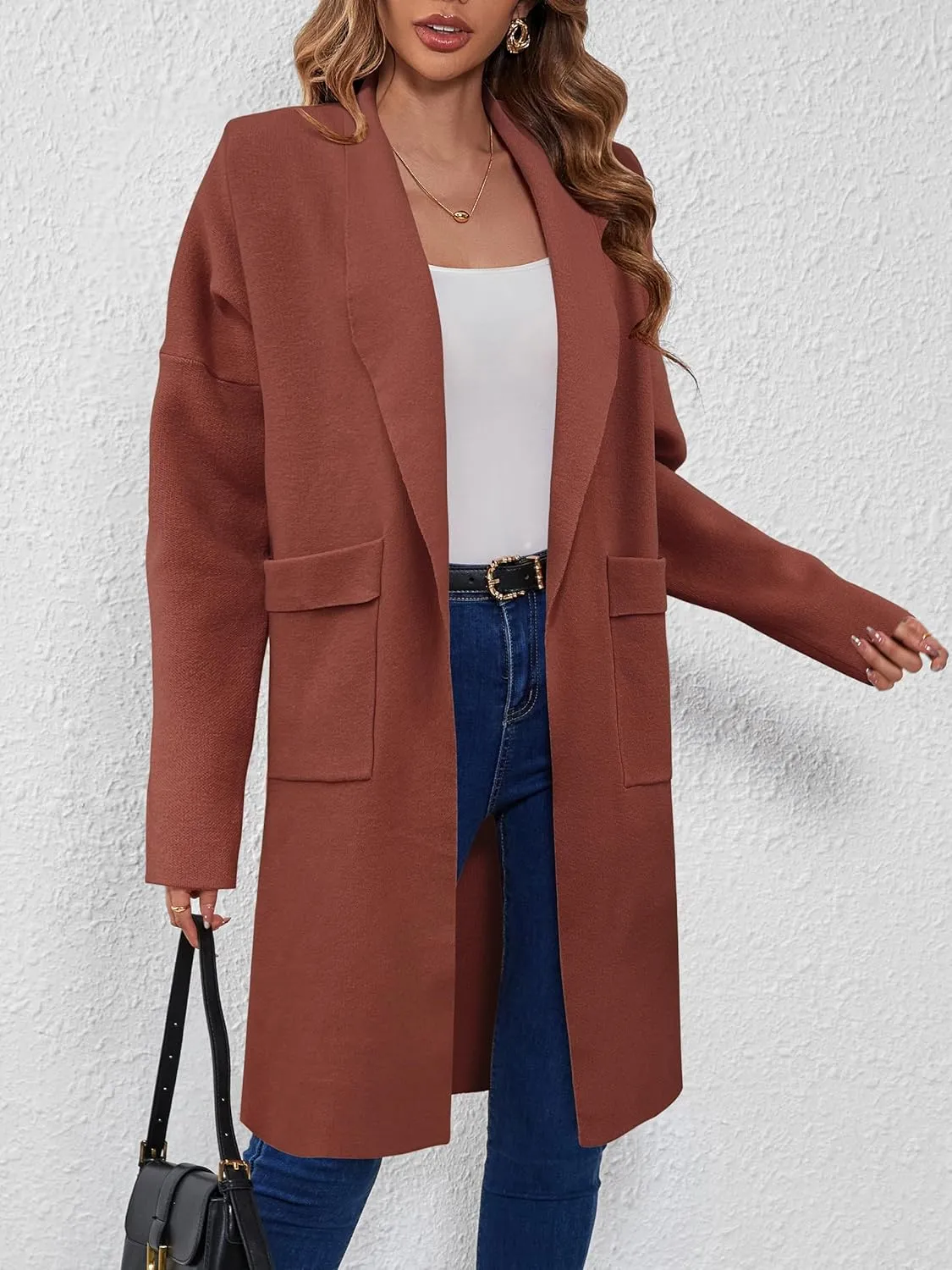 SuperPrity Womens Cardigan Sweater Fall Fashion 2024 Casual Oversized Knit Open Front Long Coatigan Jacket Coat Trendy Outfit