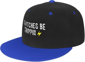 Switches Be Trippin Flat Bill Hats Snapback Hat Brim Baseball Cap for Men Adjustable,Blue