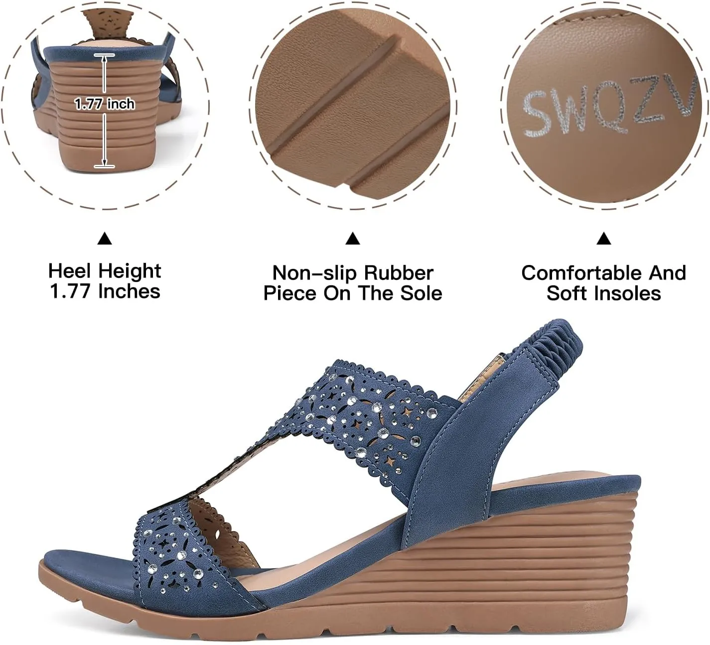 SWQZVT Wedge Sandals Women Dressy: Summer Low Wedges Comfort Sandal - Comfortable Strappy Casual Womens Sandals