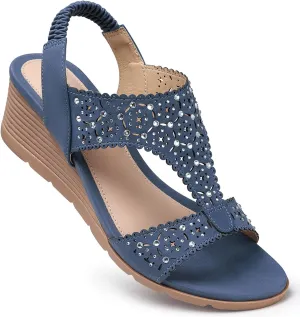 SWQZVT Wedge Sandals Women Dressy: Summer Low Wedges Comfort Sandal - Comfortable Strappy Casual Womens Sandals