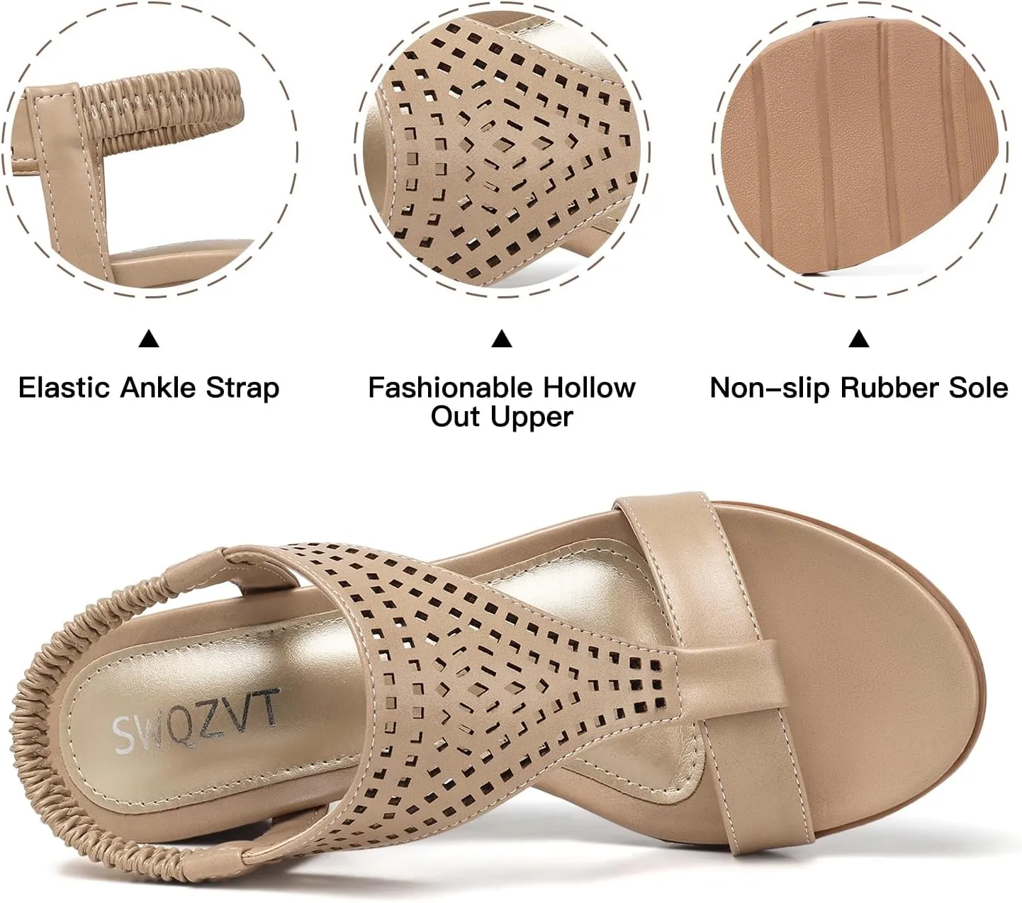 SWQZVT Women Sandals Wedge Low: Dressy Summer Sandal - Comfortable Hollow Out Sandals