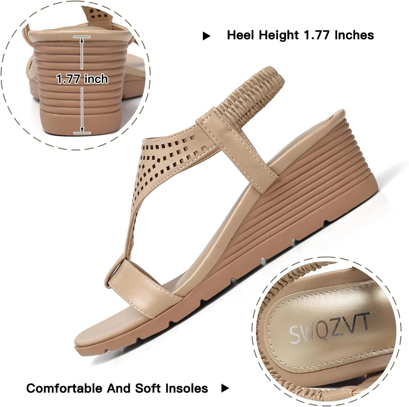 SWQZVT Women Sandals Wedge Low: Dressy Summer Sandal - Comfortable Hollow Out Sandals