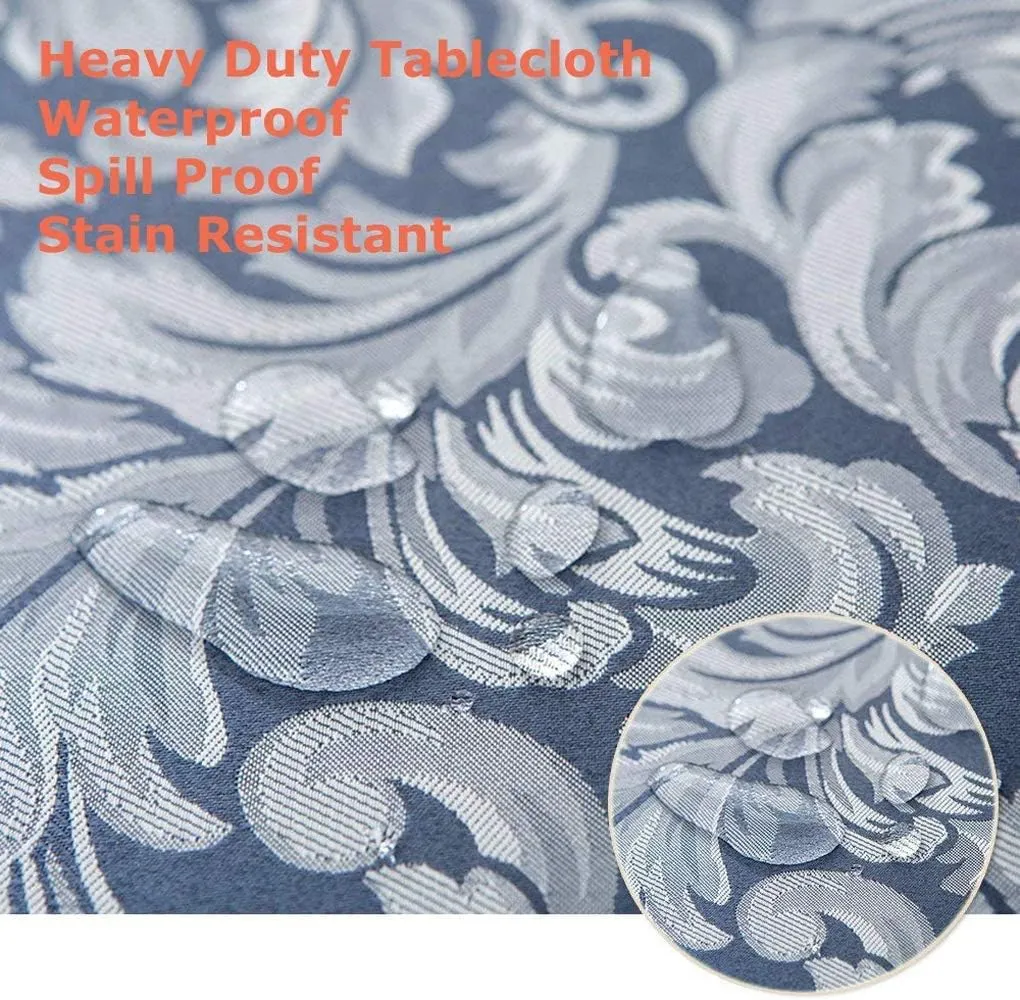 Tektrum Heavy Duty 60 X 102 inch Rectangular Damask Jacquard Tablecloth Table Cover - Waterproof/Spill Proof/Stain Resistant/Wrinkle Free - Great for Banquet, Parties, Dinner, Wedding (Stone Blue)