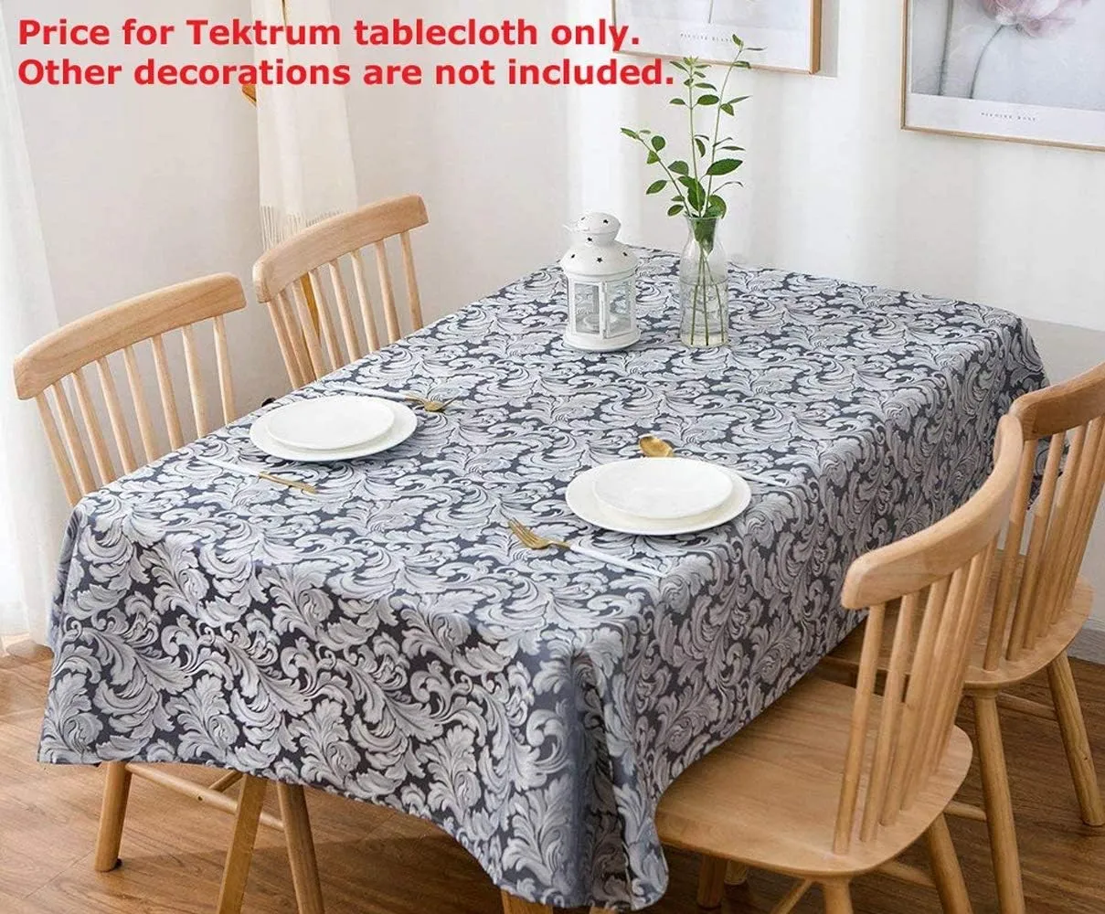 Tektrum Heavy Duty 60 X 102 inch Rectangular Damask Jacquard Tablecloth Table Cover - Waterproof/Spill Proof/Stain Resistant/Wrinkle Free - Great for Banquet, Parties, Dinner, Wedding (Stone Blue)