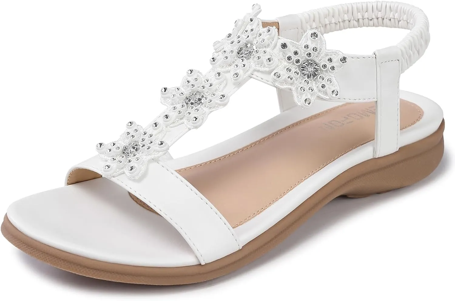 TEMOFON Flats Sandals for Women Dressy: Summer Elastic Ankle Strap Flat Sandals - Comfortable Beach Women