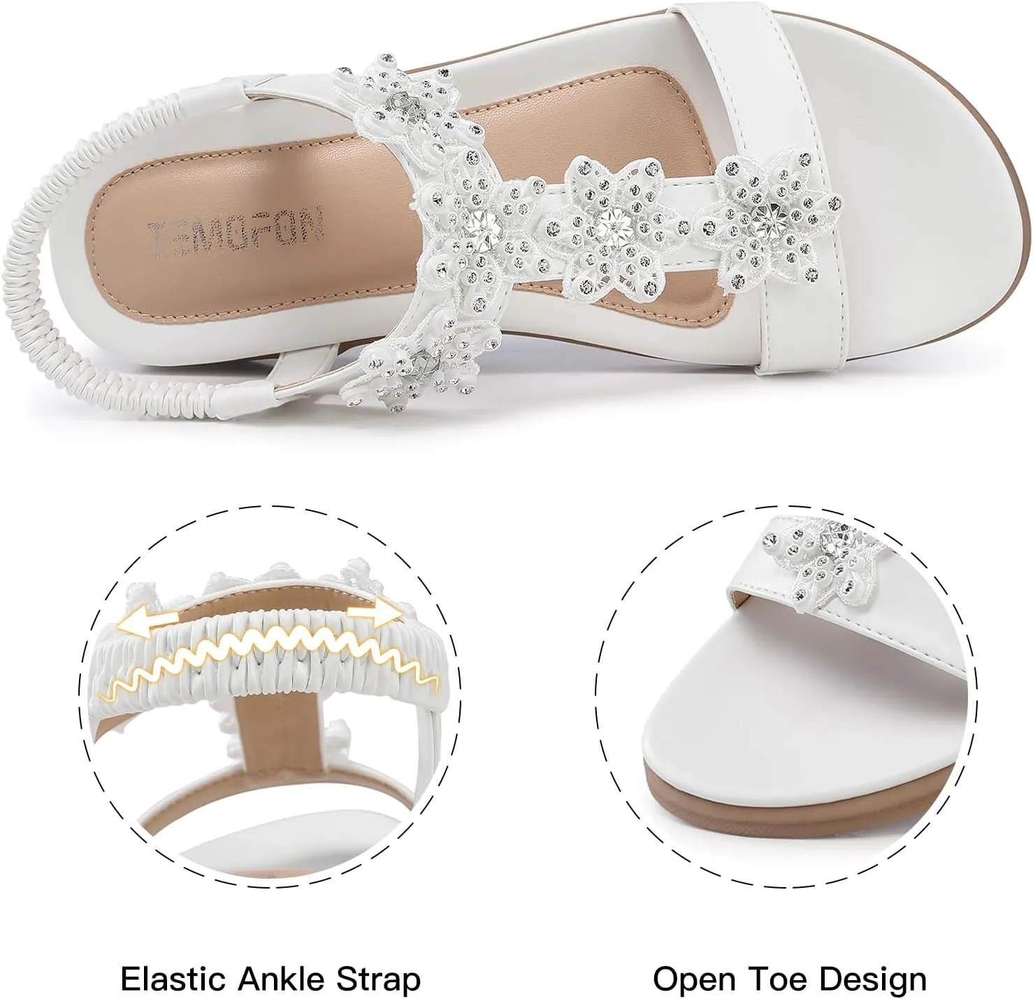 TEMOFON Flats Sandals for Women Dressy: Summer Elastic Ankle Strap Flat Sandals - Comfortable Beach Women