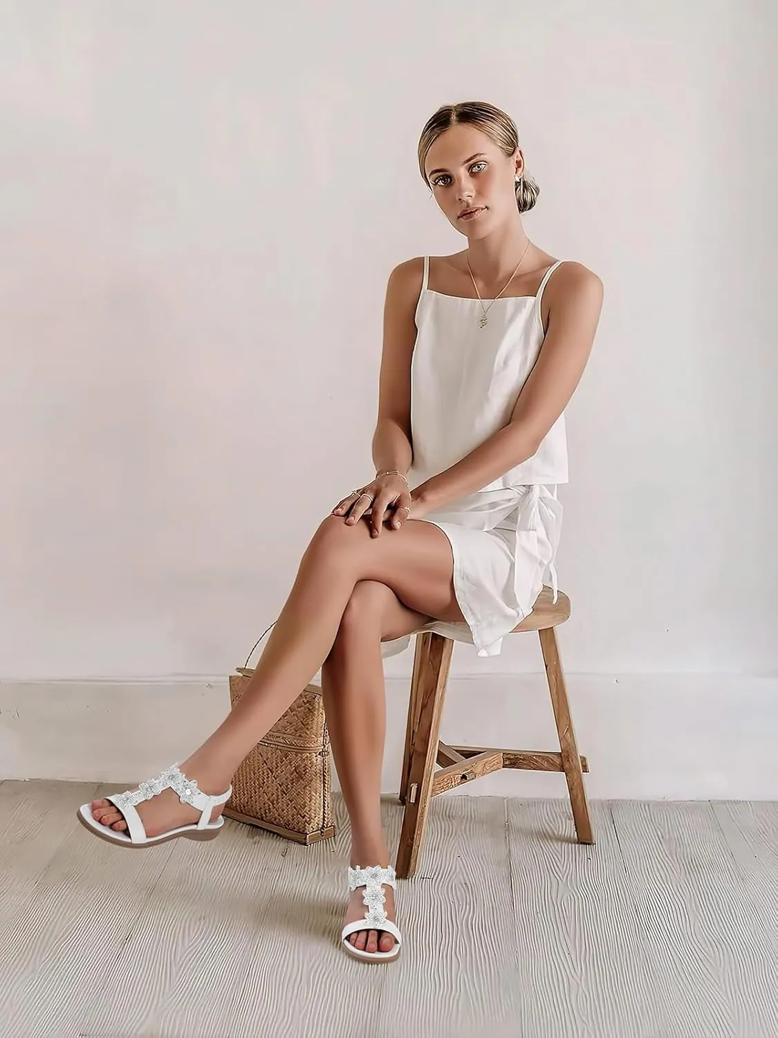 TEMOFON Flats Sandals for Women Dressy: Summer Elastic Ankle Strap Flat Sandals - Comfortable Beach Women