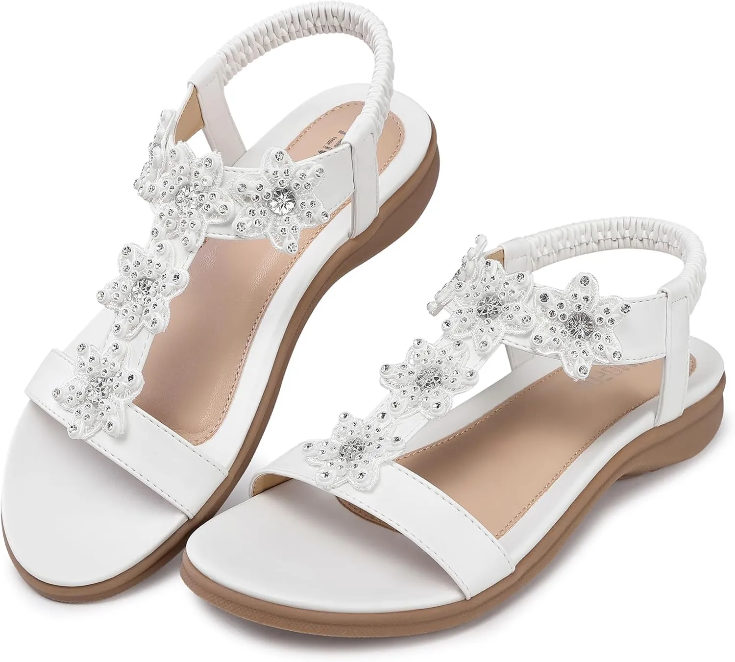 TEMOFON Flats Sandals for Women Dressy: Summer Elastic Ankle Strap Flat Sandals - Comfortable Beach Women