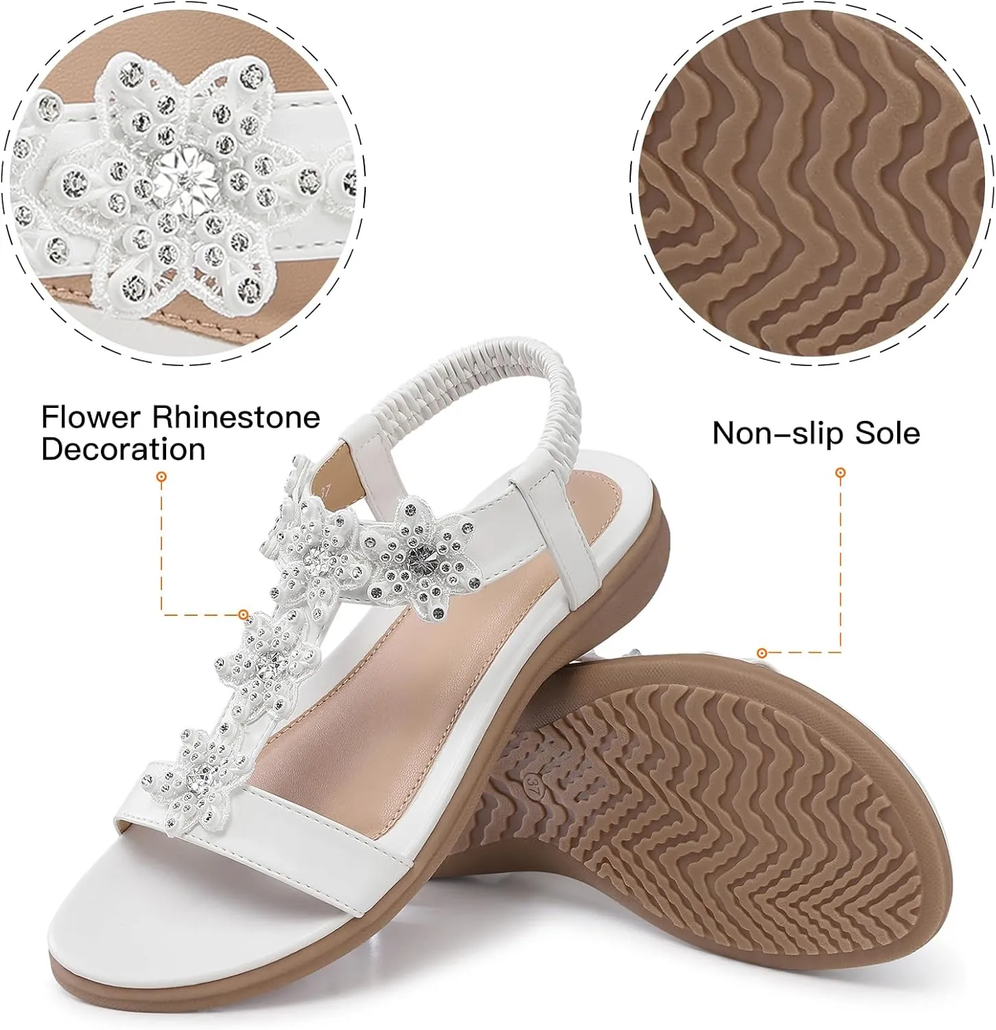 TEMOFON Flats Sandals for Women Dressy: Summer Elastic Ankle Strap Flat Sandals - Comfortable Beach Women