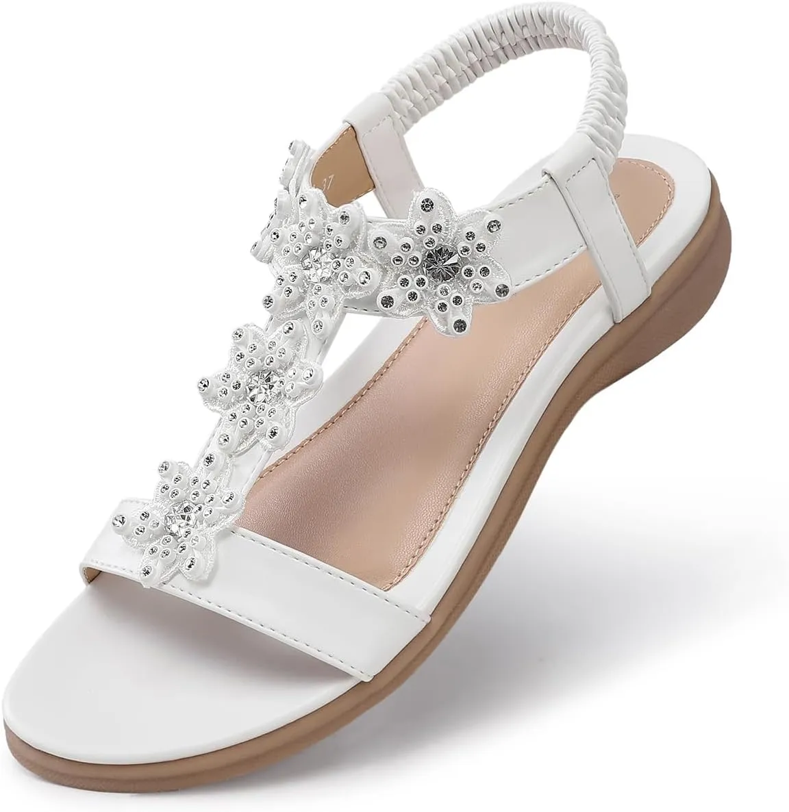 TEMOFON Flats Sandals for Women Dressy: Summer Elastic Ankle Strap Flat Sandals - Comfortable Beach Women