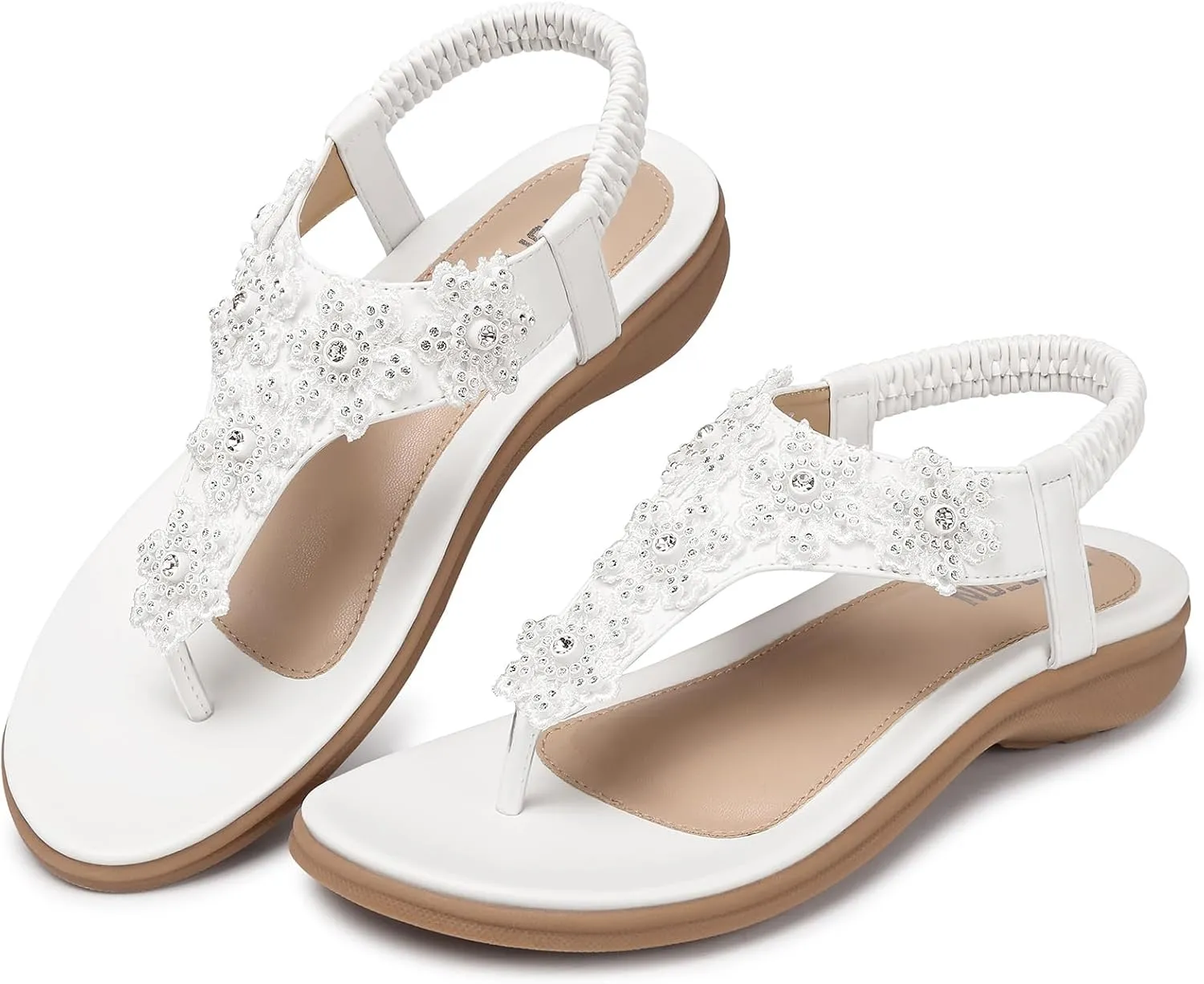 TEMOFON Sandals for Women Flat Dressy: Summer Flower Sandals with Ankle Strap Comfortable Casual Walking Flat Sandals Size 5-11