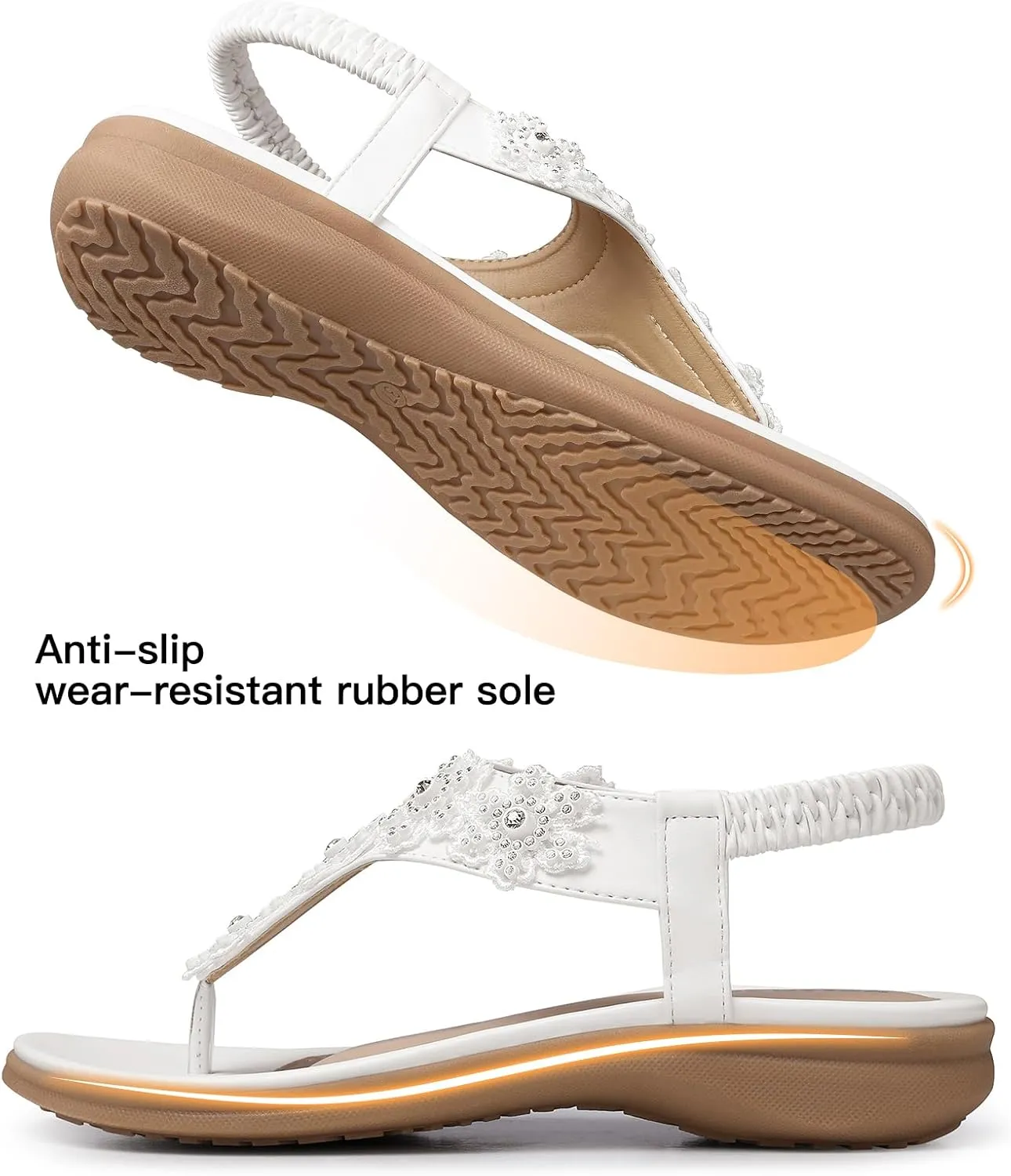 TEMOFON Sandals for Women Flat Dressy: Summer Flower Sandals with Ankle Strap Comfortable Casual Walking Flat Sandals Size 5-11