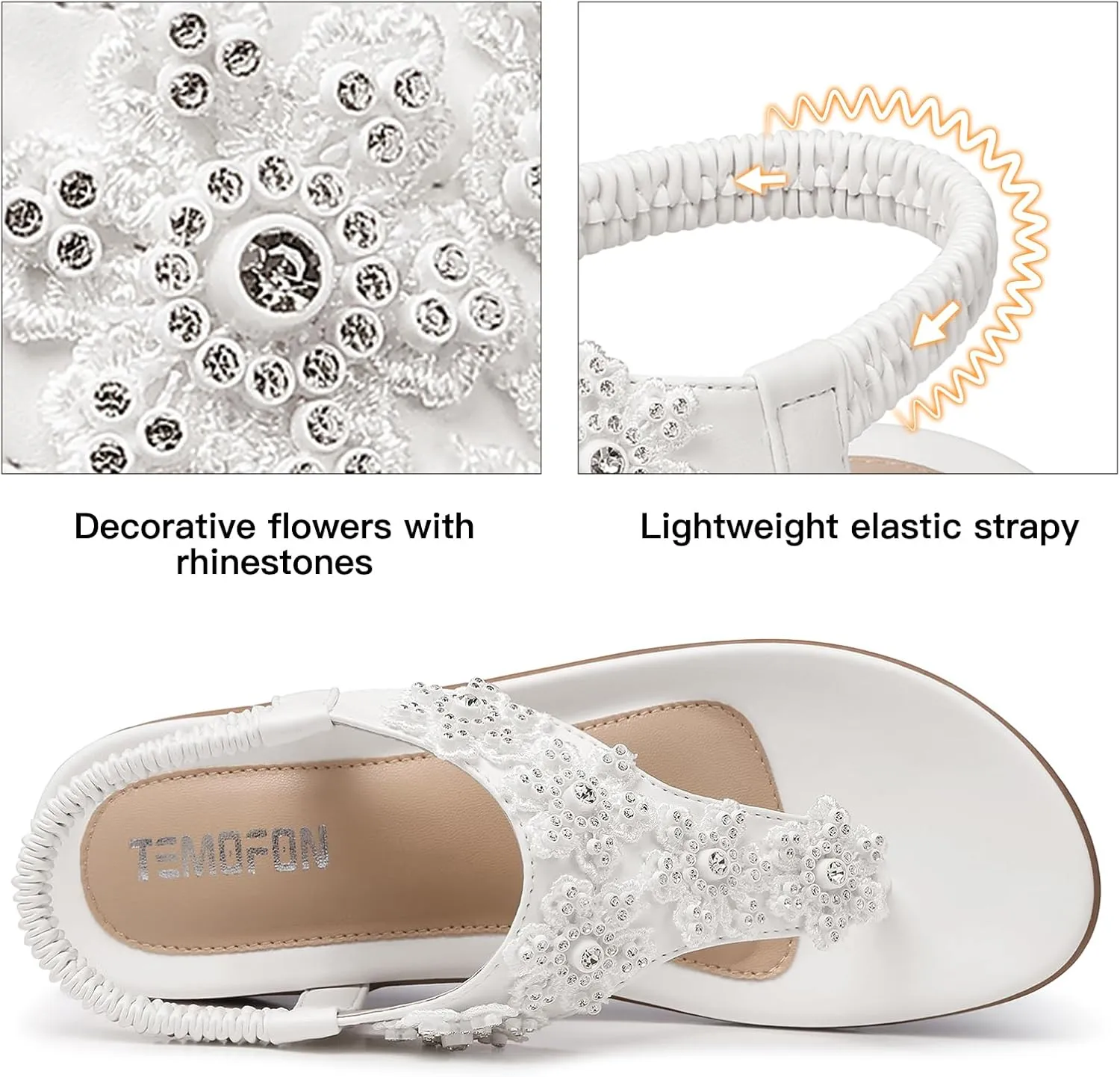 TEMOFON Sandals for Women Flat Dressy: Summer Flower Sandals with Ankle Strap Comfortable Casual Walking Flat Sandals Size 5-11