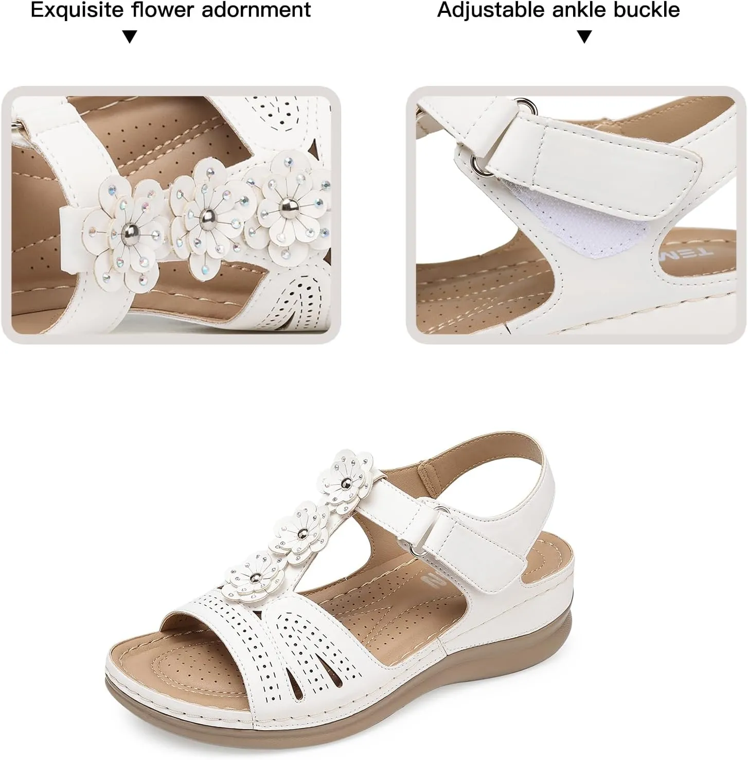 TEMOFON Wedge Sandals for Women Comfortable: Open Toe Sandals with Low Wedges - Dressy Summer Casual Sandals - Flat Comfy Walking Sandals
