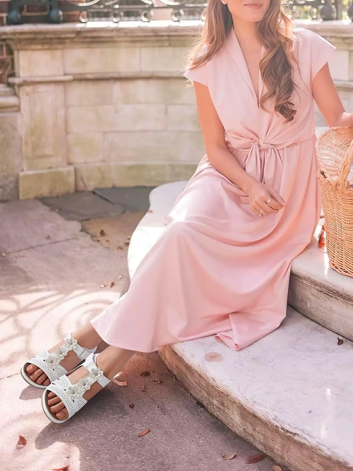 TEMOFON Wedge Sandals for Women Comfortable: Open Toe Sandals with Low Wedges - Dressy Summer Casual Sandals - Flat Comfy Walking Sandals