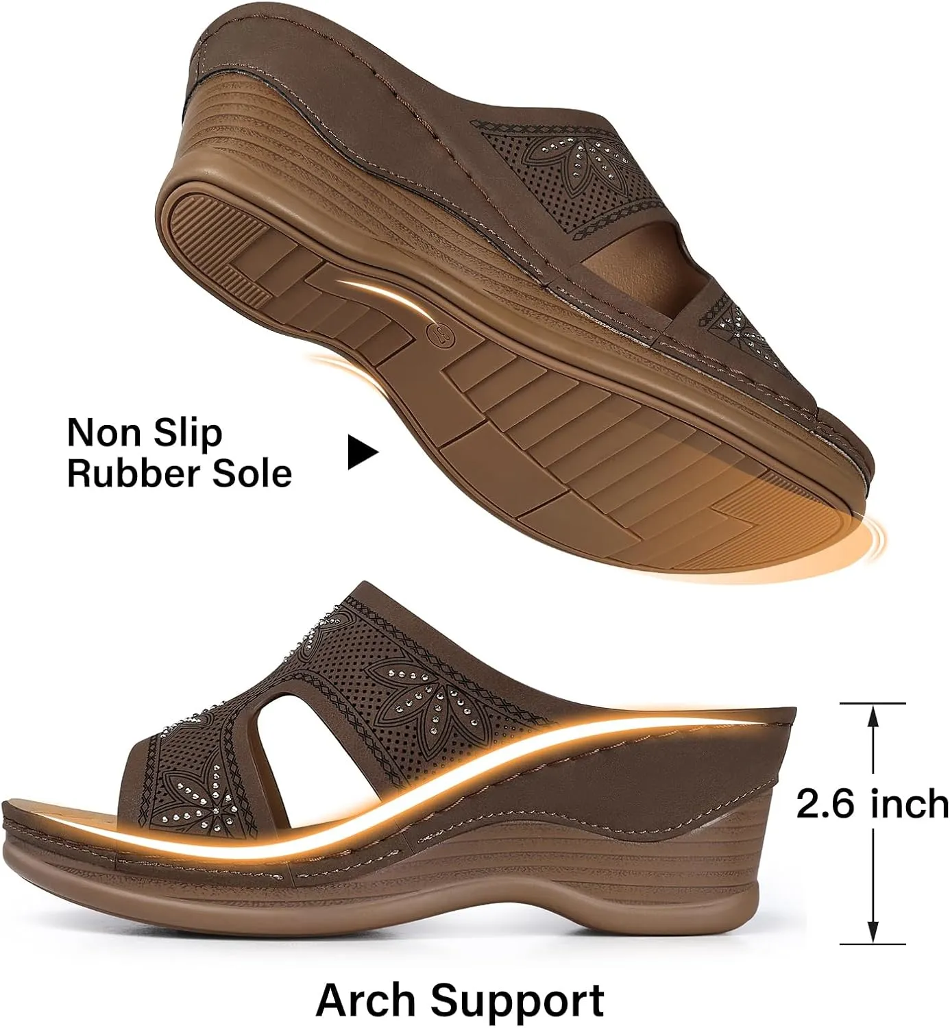 TEMOFON Women Wedge Sandals Dressy: Soft Leather Sandal, Rubber Sole, Comfortable Walking, Casual Slip on Summer Sandals