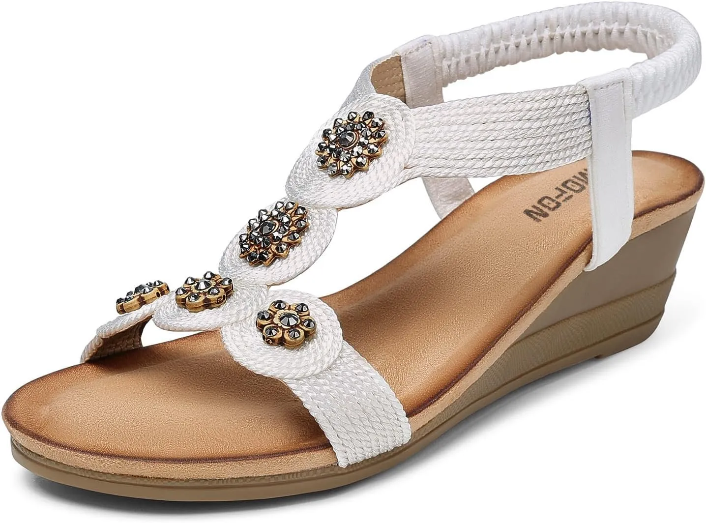 TEMOFON Womens Wedge Dressy Sandals: Elastic Ankle Strap Sandals - Summer Beach Open Toe - Comfortable Walking Sandals Size 5-11