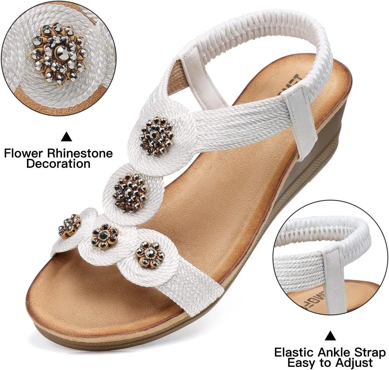 TEMOFON Womens Wedge Dressy Sandals: Elastic Ankle Strap Sandals - Summer Beach Open Toe - Comfortable Walking Sandals Size 5-11