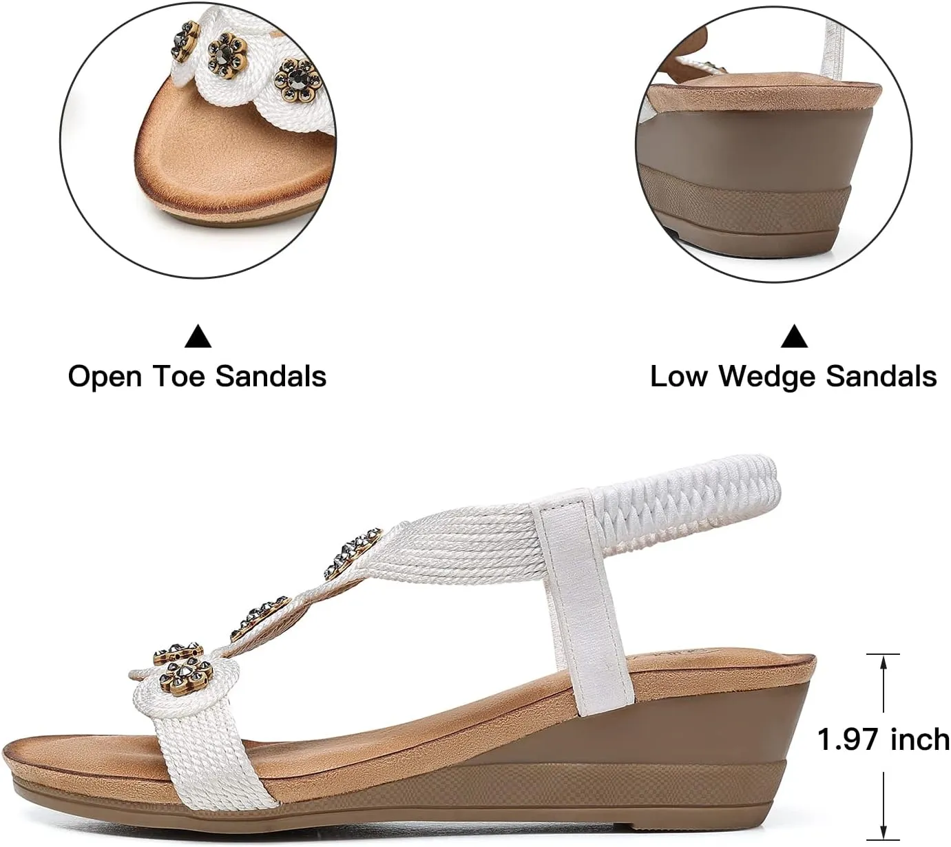 TEMOFON Womens Wedge Dressy Sandals: Elastic Ankle Strap Sandals - Summer Beach Open Toe - Comfortable Walking Sandals Size 5-11
