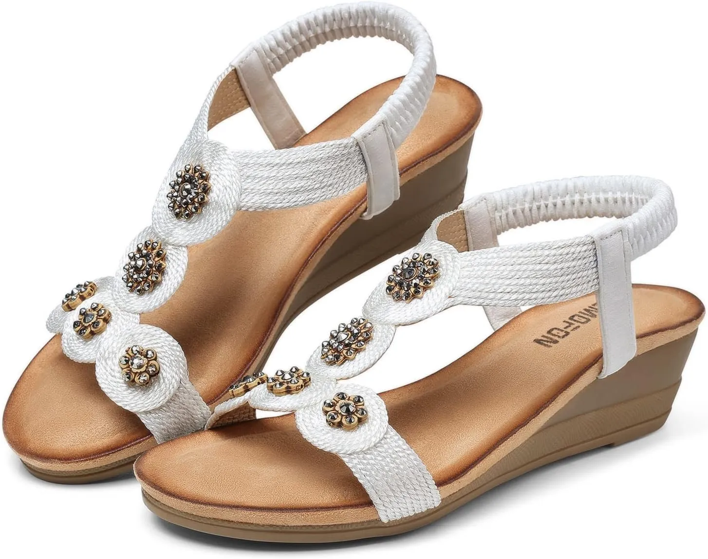 TEMOFON Womens Wedge Dressy Sandals: Elastic Ankle Strap Sandals - Summer Beach Open Toe - Comfortable Walking Sandals Size 5-11