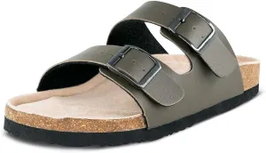 TF STAR Women 2-Strap Adjustable Buckle, Flat Casual Cork Slide Sandals,Slide Cork Footbed Sandals for Women