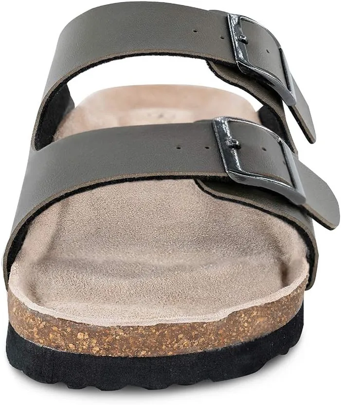 TF STAR Women 2-Strap Adjustable Buckle, Flat Casual Cork Slide Sandals,Slide Cork Footbed Sandals for Women