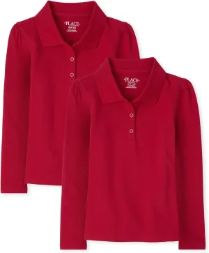 The Children's Place Girls' Long Sleeve Pique Polo 2 Pack
