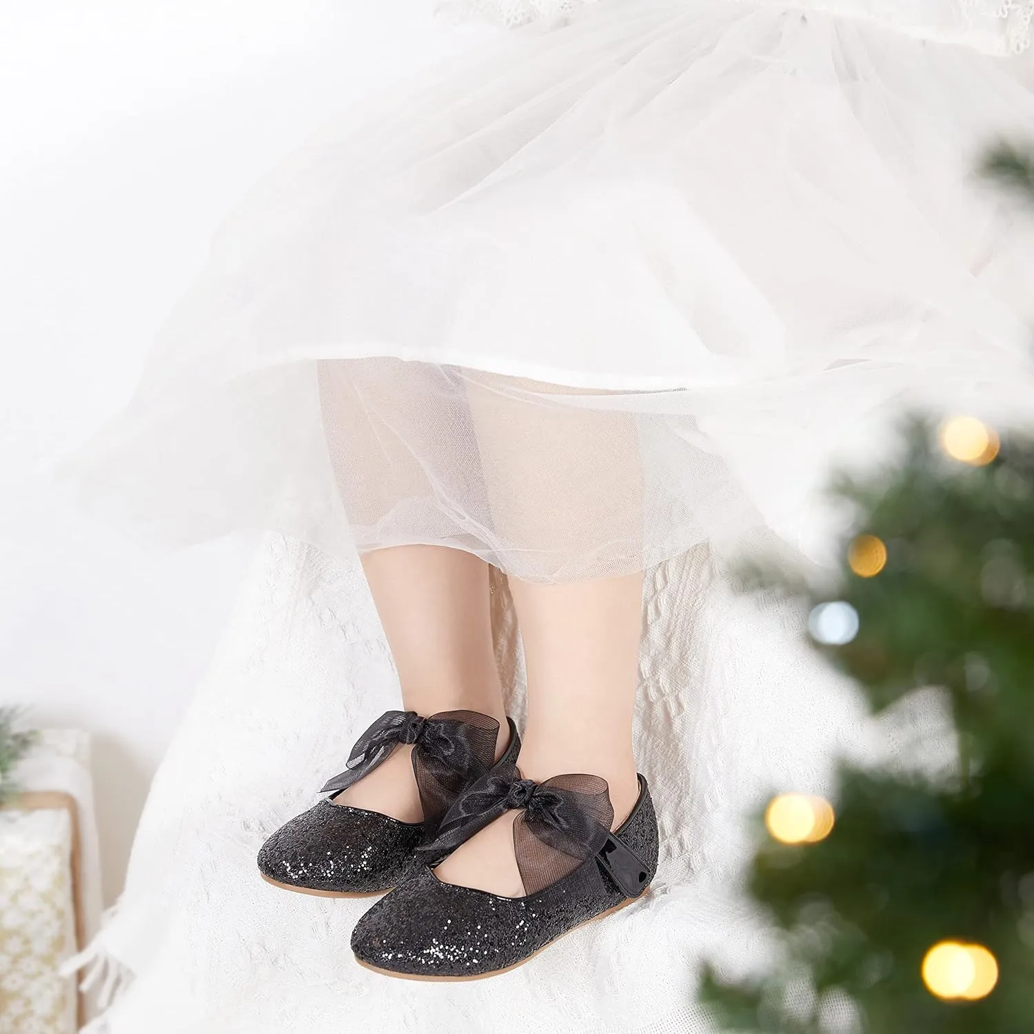 THEE BRON Toddler Dress Shoes Flower Girls Glitter Mary Jane Ballerina Flat Shoes
