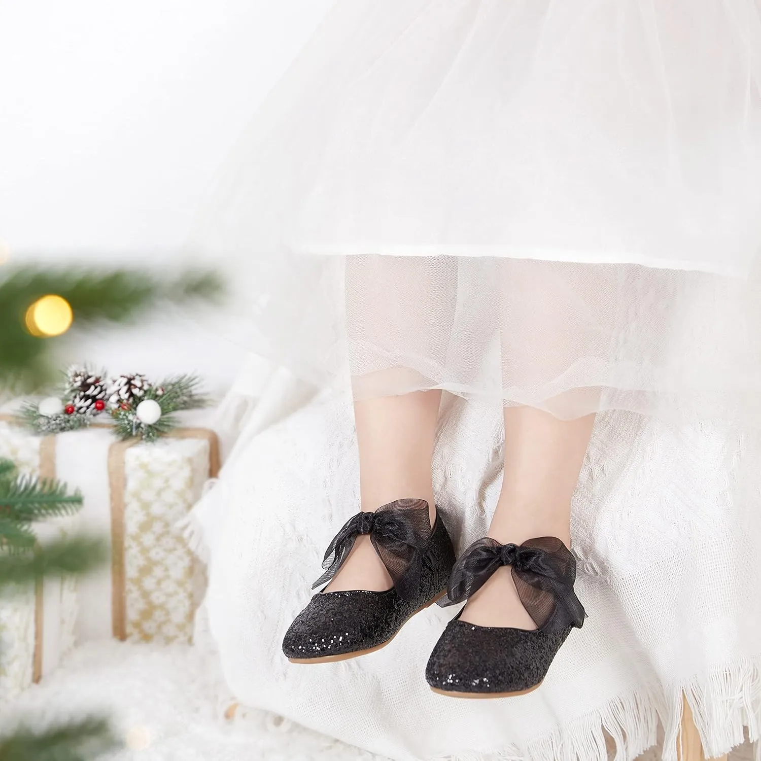 THEE BRON Toddler Dress Shoes Flower Girls Glitter Mary Jane Ballerina Flat Shoes