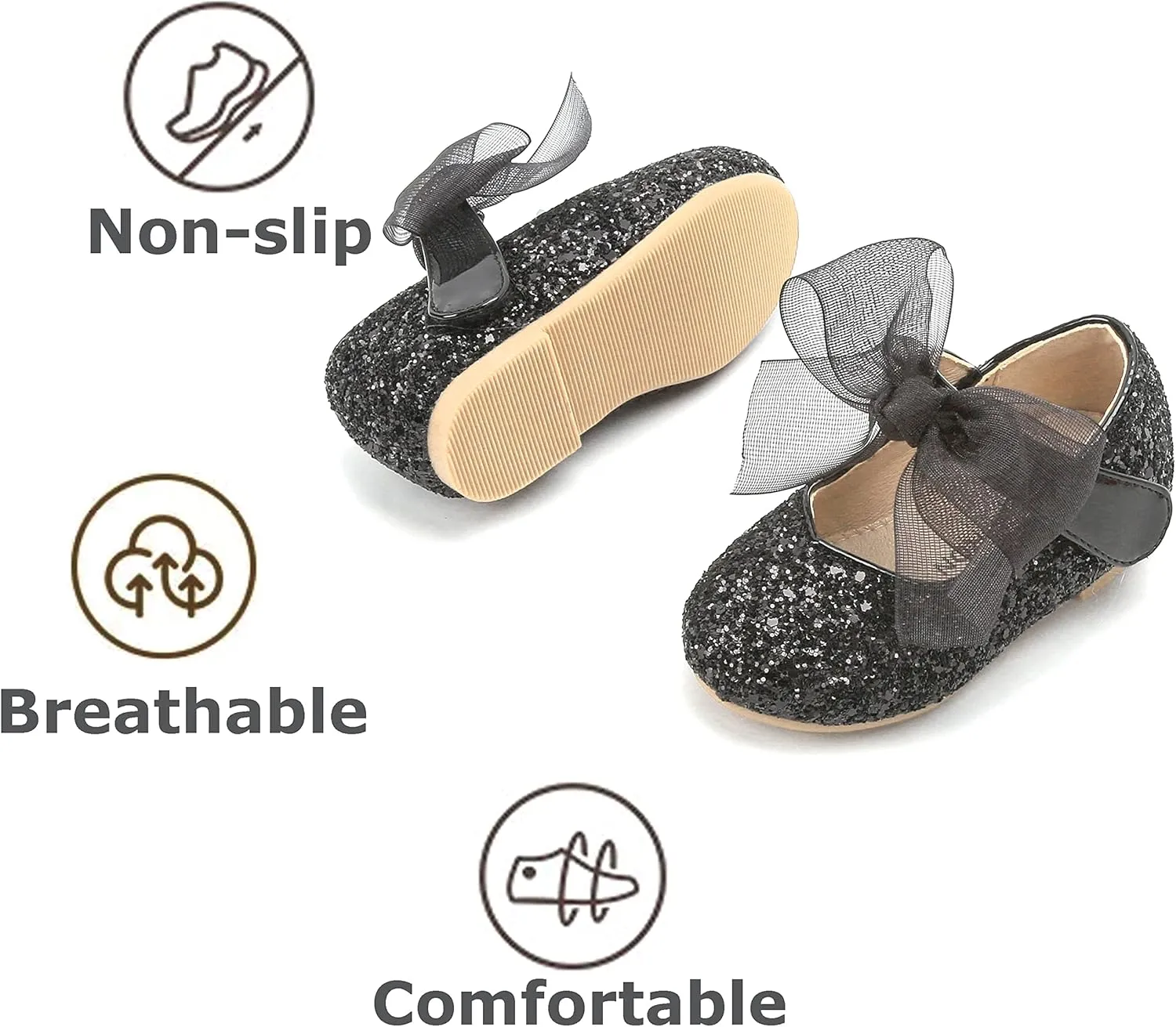 THEE BRON Toddler Dress Shoes Flower Girls Glitter Mary Jane Ballerina Flat Shoes