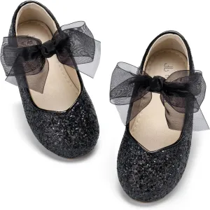 THEE BRON Toddler Dress Shoes Flower Girls Glitter Mary Jane Ballerina Flat Shoes