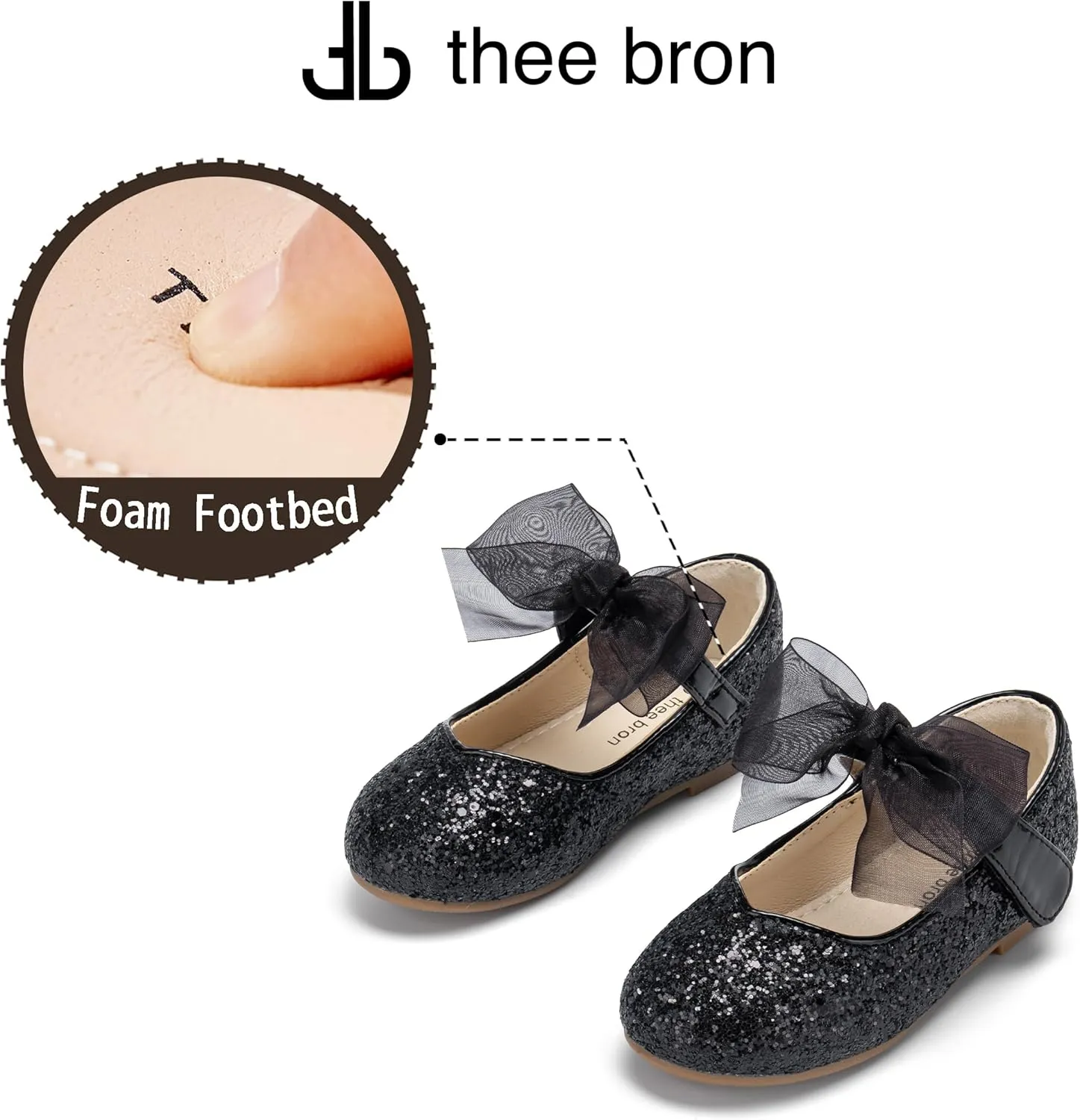 THEE BRON Toddler Dress Shoes Flower Girls Glitter Mary Jane Ballerina Flat Shoes