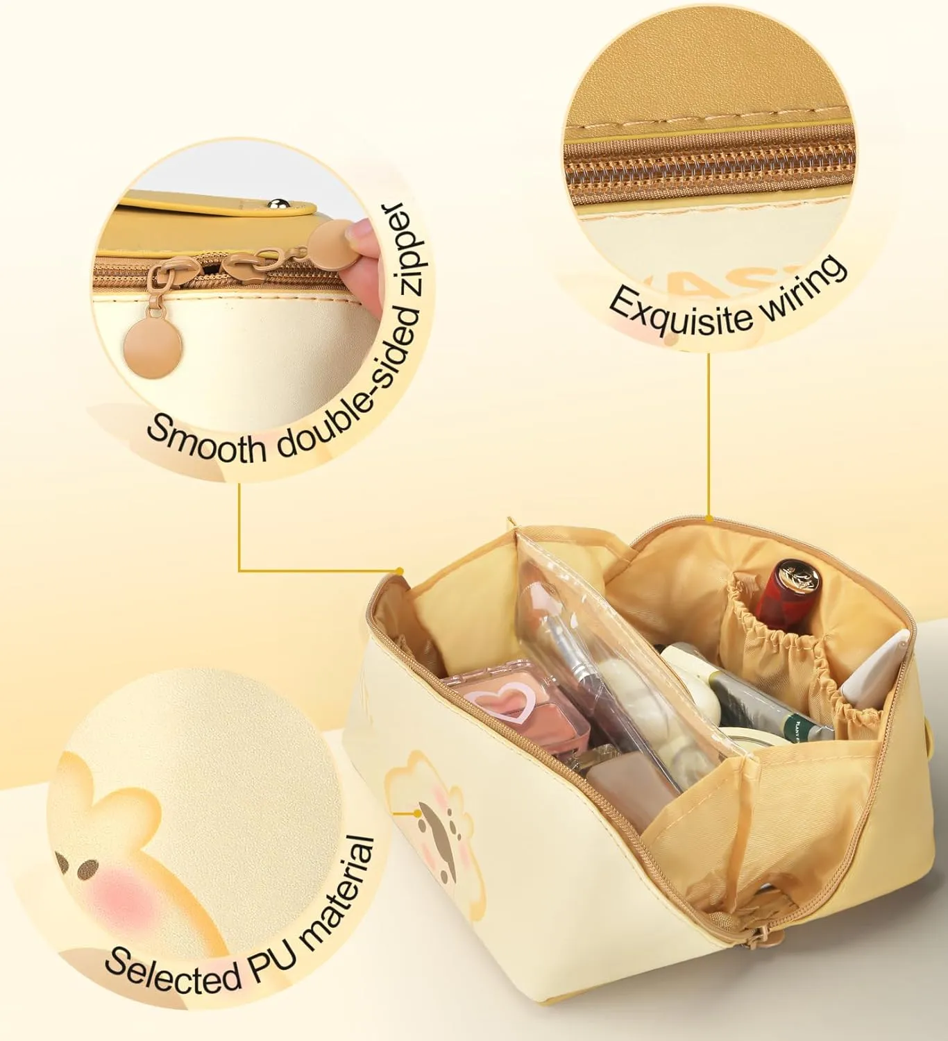 This travel makeup bag is easy to access makeup bag organizer is easy to organized，a stylish and practical makeup organizer bag. (yellow)